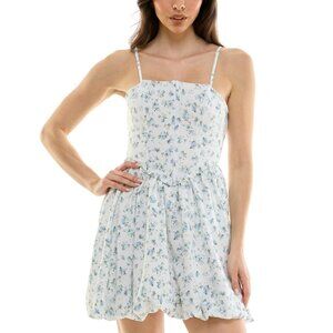 BCX Floral Bubble Hem Sleeveless Fit & Flare Juniors Dress Size S White